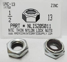 1/2-13 THIN HEX NYLON INSERT LOCKS NUT NTE SERIES STEEL ZINC PLATED (10)