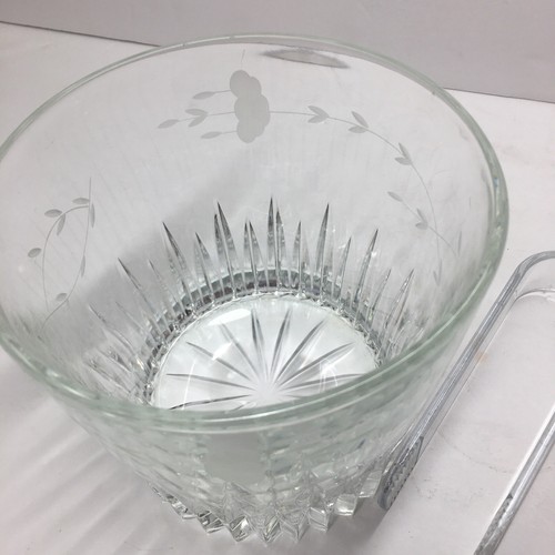 1980's Princess House Heritage Etched Crystal Glass Ice Bucket w/Spork Tongs EUC - Picture 3 of 6