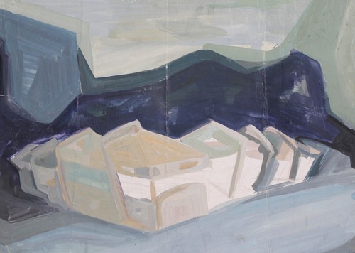 Vintage original cubist gouache painting landscape - Picture 3 of 12