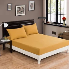 DaDa Bedding Golden Honey Yellow Soft Cotton Fitted Sheet Only with Pillowcases