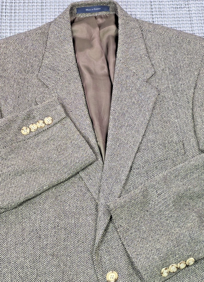 Vintage Polo University Blazer Mens 42 Brown Herringbone Wool Sport Coat 80s - Image 3 of 4