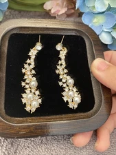New Pearl & Crystal Dangle Earrings Wedding, Bridal, Cocktail, Party  Jewelry