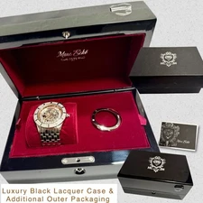 44mm Auto Two Bezels: Classic & Pave Crystals| Silvertn Bracelet MARC ECKO Watch