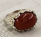 Vintage Sterling Silver 925 Red Gemstone Rose Ring  Floral Flower BOHO Size 7.5