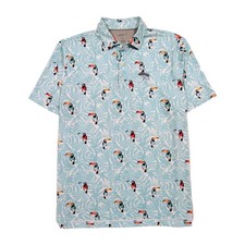 Johnnie-O Performance Polo Shirt Men's XL Toucan Tropical Print Stretch Blue