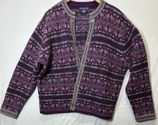 vintage eagles eye cardigan Sweater Wool Pewter Clasps Size L A4 Purple 