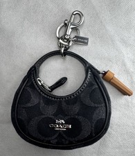 NWT Coach Black Signature Denim Carmen Bag Charm Silver Leather Tassel CDB53