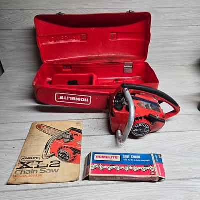 #ad Homelite XL2 Auto Chainsaw Runs Cuts Case Manual Chains *NEEDS REPAIR* $200.00