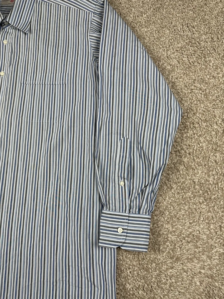 Luciano Barbera Shirt Mens XL Blue Striped Button Long Sleeve Made In Italy - Image 3 of 4