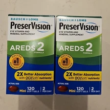 Bausch Lomb Areds 2 Eye Vitamin and Mineral 120 Softgels X2 Exp 06/2026+