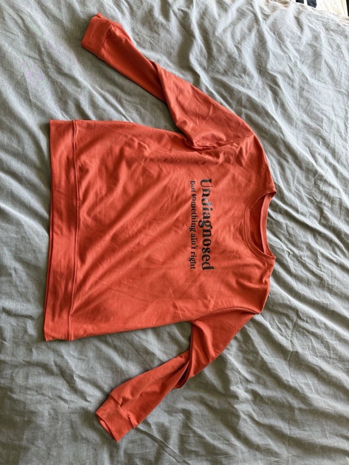 Women’s Orange Slogan Graphic Print Crew Neck Long Sleeve Pullover Tee L