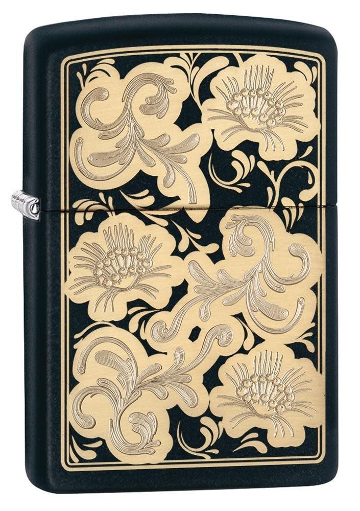 Zippo Fancy Floral Black Matte Windproof Pocket Lighter, 218