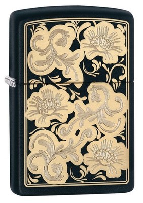 Zippo Fancy Floral Black Matte Windproof Pocket Lighter, 218-060846