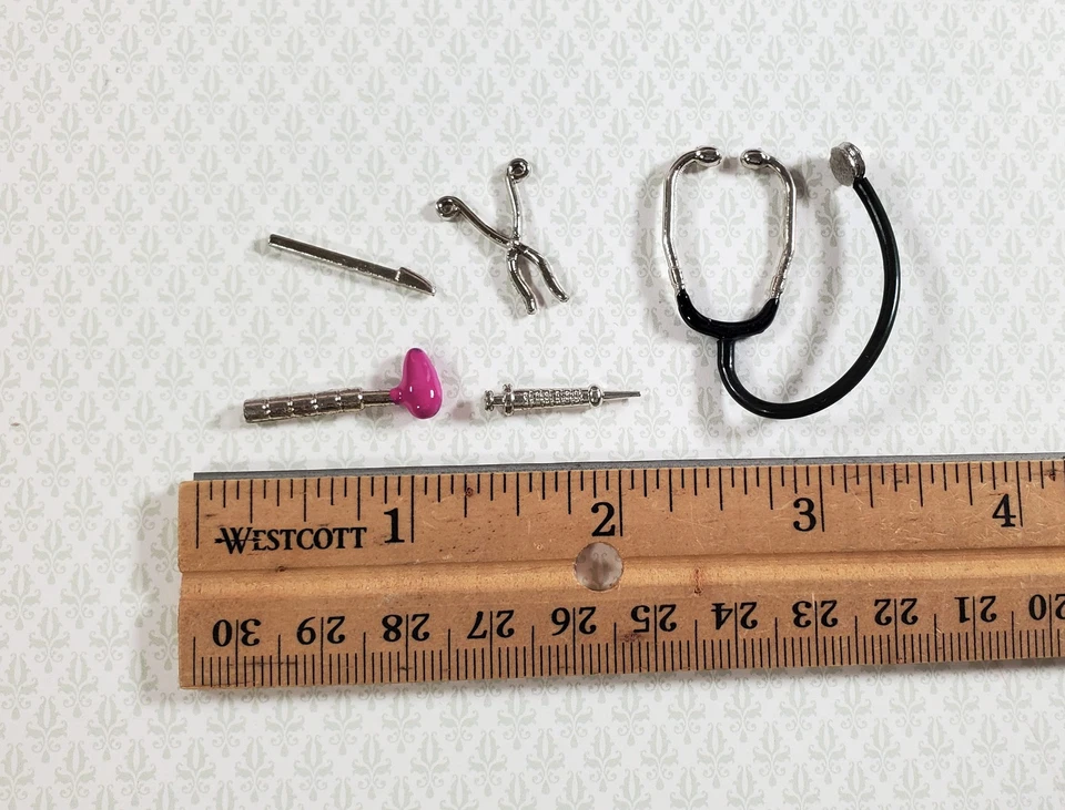 Dollhouse Tiny Medical Surgical Instruments 5 Pieces Metal Miniatures 1:12 Scale - Image 3 of 3