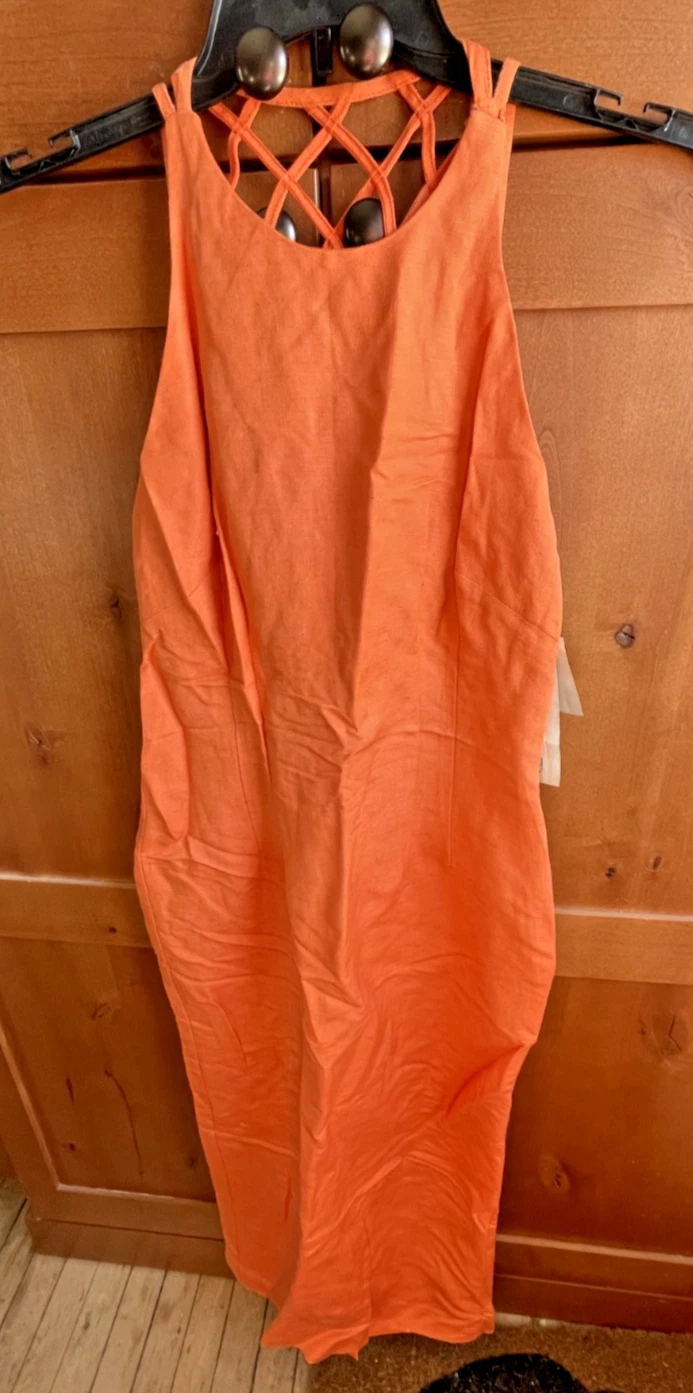 VTG Kamisato Spaghetti Maxi Long Dress Orange Women's 10 Lined $156.00 origin