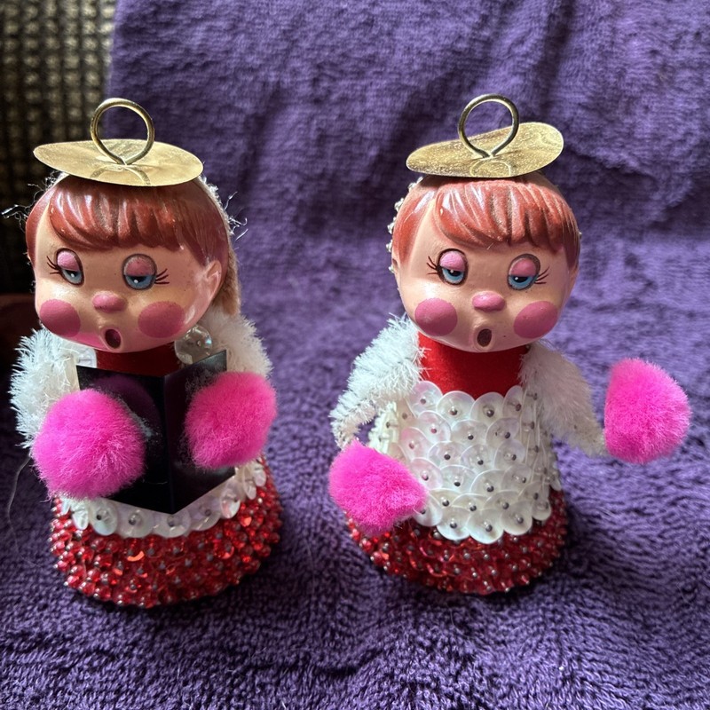 Vintage Beaded/Sequin  Angels Christmas Ornaments 3 3/4”