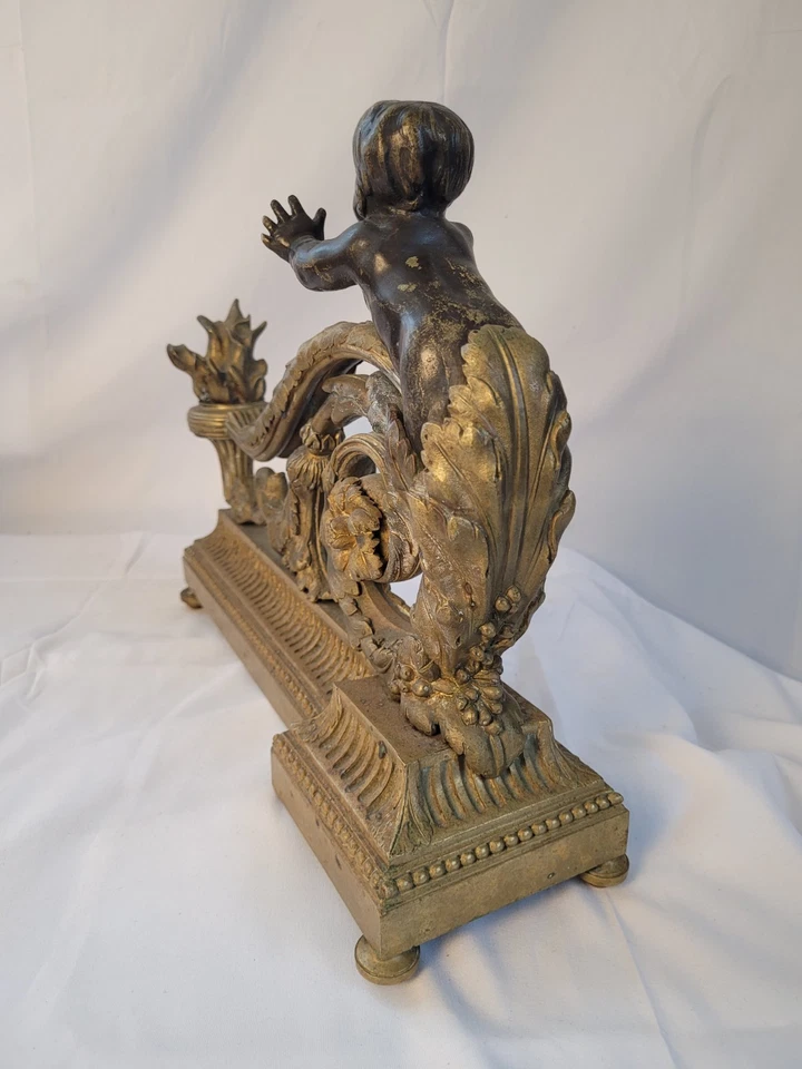 Early Louis XVI Style French Gold Gilt & Bronze Cherub Chenets - Image 3 of 4