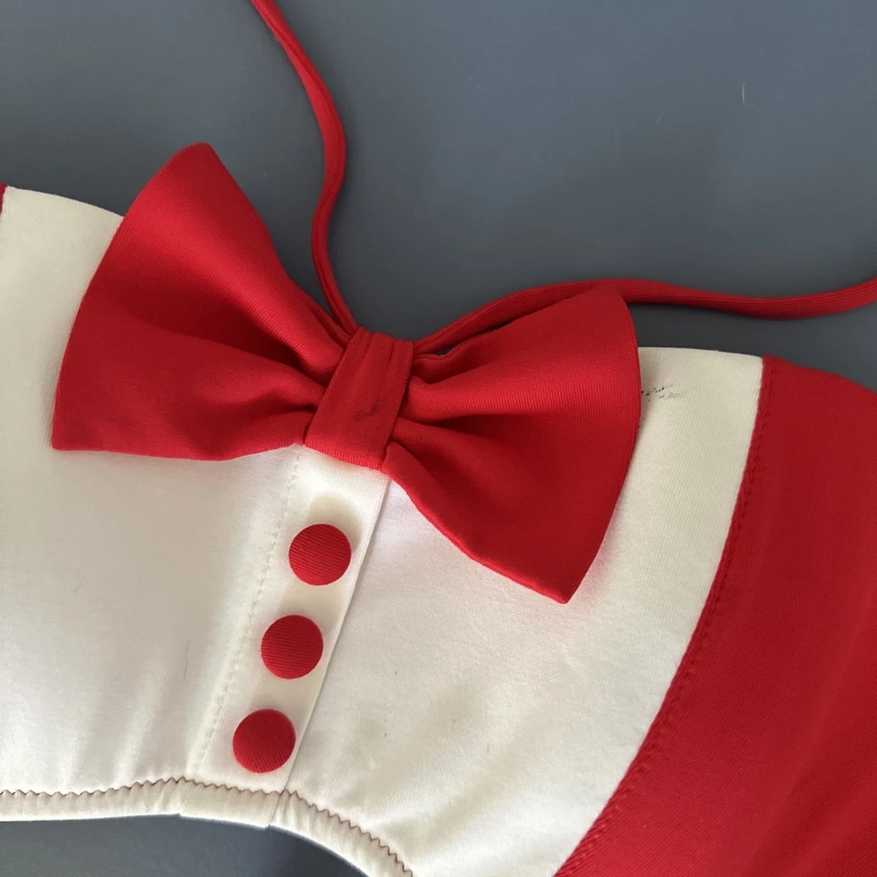 Moschino Tuxedo Bikini Set with Bow Red White 2 Piece Bathing Suit Large US 36 - Image 2 of 4