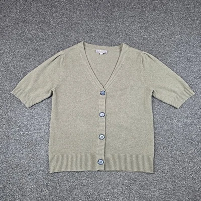 N.Peal London Cardigan Olive Green Womens XS Organic Cashmere Short Sleeve Top