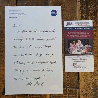 MICHAEL D LEINBACH SIGNED LETTER STS-121 NASA SHUTTLE LAUNCH DIRECTOR (JSA Cert)
