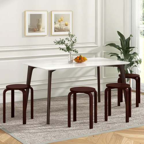 Set of 4 18" Stacking Stool Round Dining Chair Backless Wood Home Decor Brown - Picture 4 of 9