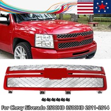 Front Grille Victory Red Shell Chrome Mesh For 2011-2014 Silverado 2500hd 3500hd