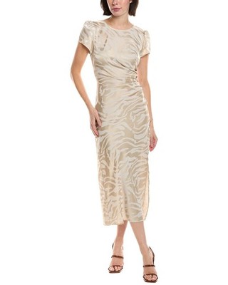 knee length dresses for ladies Jacquard Midi Dress with Satin Turn-Up Xs / White