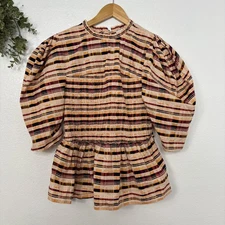 ELOQUII ELEMENTS Women's Size 16 Plaid Smocked Peplum Top Bishop Sleeve