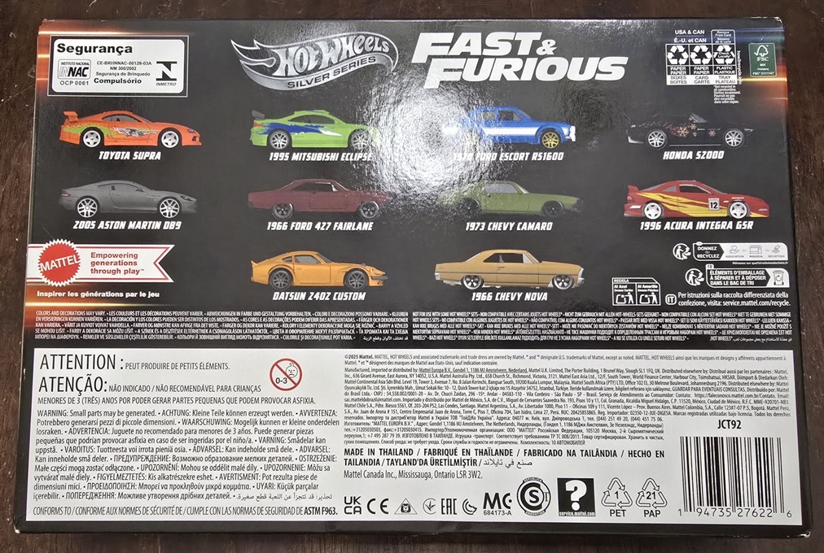 Hot Wheels 2025 Fast & Furious 10 Pack Box Set Supra Eclipse S2000