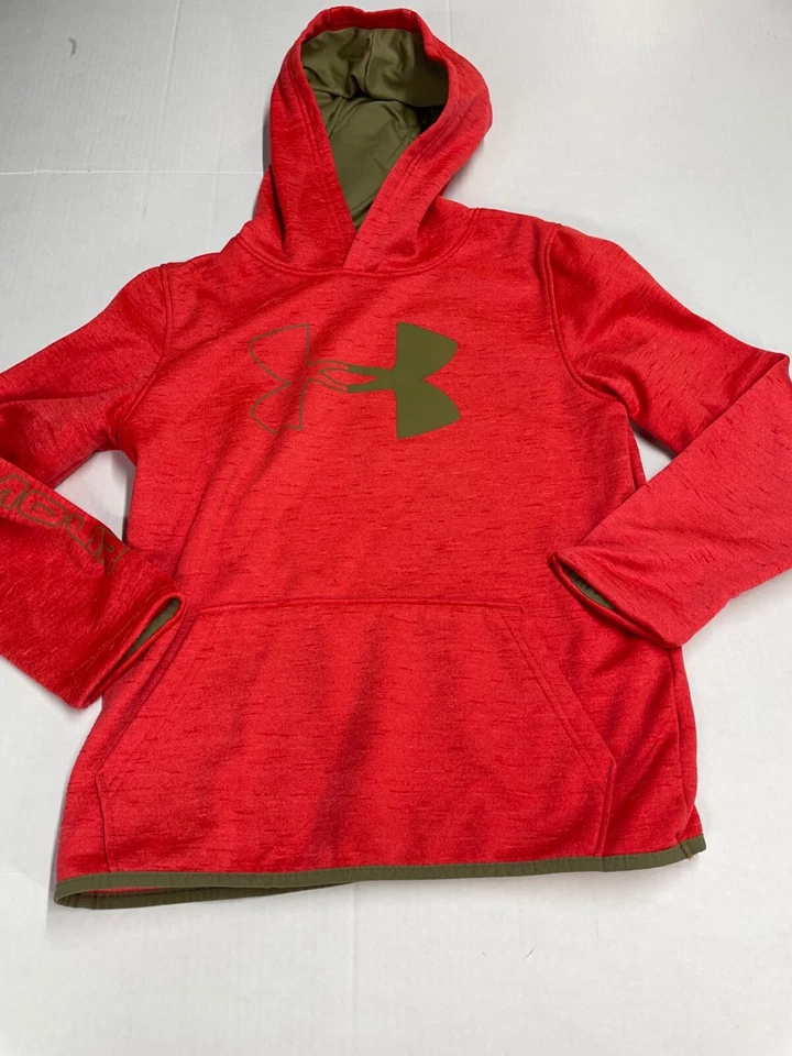 Under Armour Boys Red Hoodie Long Sleeve Pullover L Polyester  Coldgear - Image 3 of 4
