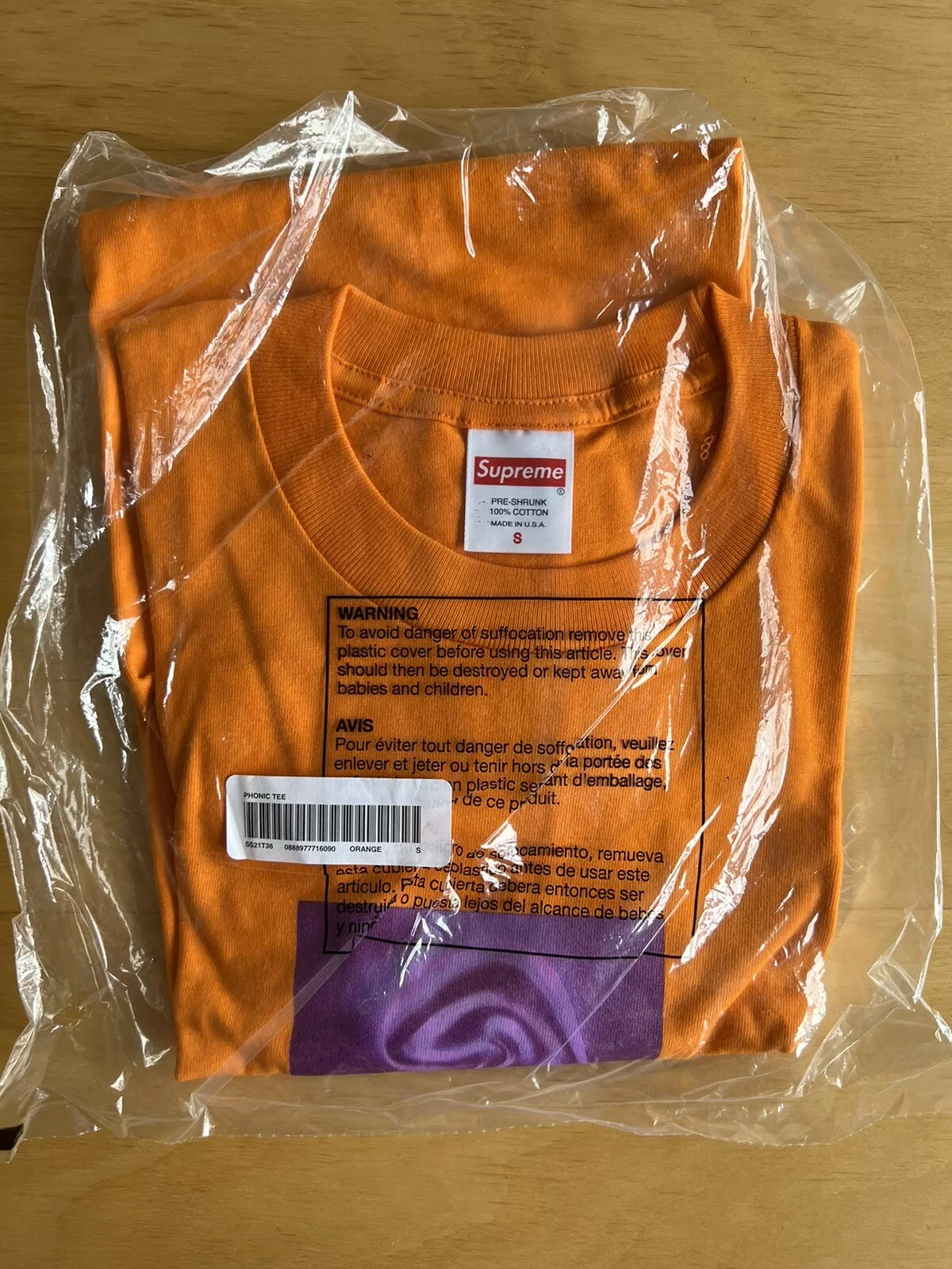 Supreme Ear Tee Orange Small SS21 100% Authentic