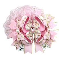 Puppy Bows Pink gold lace rhinestone pearls over the top amazing dog collar