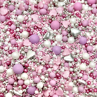 Valentinstag Rosa Flieder Liebe Herzen Silber Metallic Streusel Cupcake Kuchen Topper