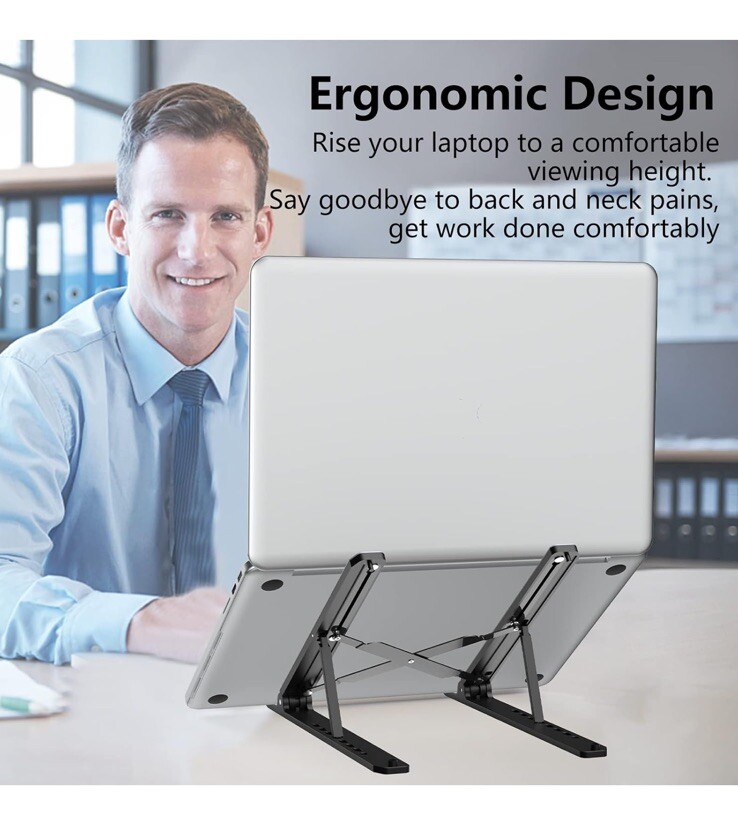 Adjustable Foldable Laptop Stand for Desk Portable ABS Silicone Ergonomic Riser