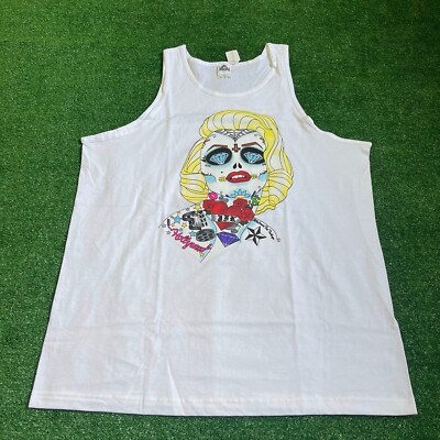 Alstyle Marilyn Monroe Candy Skull Tattoo Art Streetwear White Tank Top Size XL