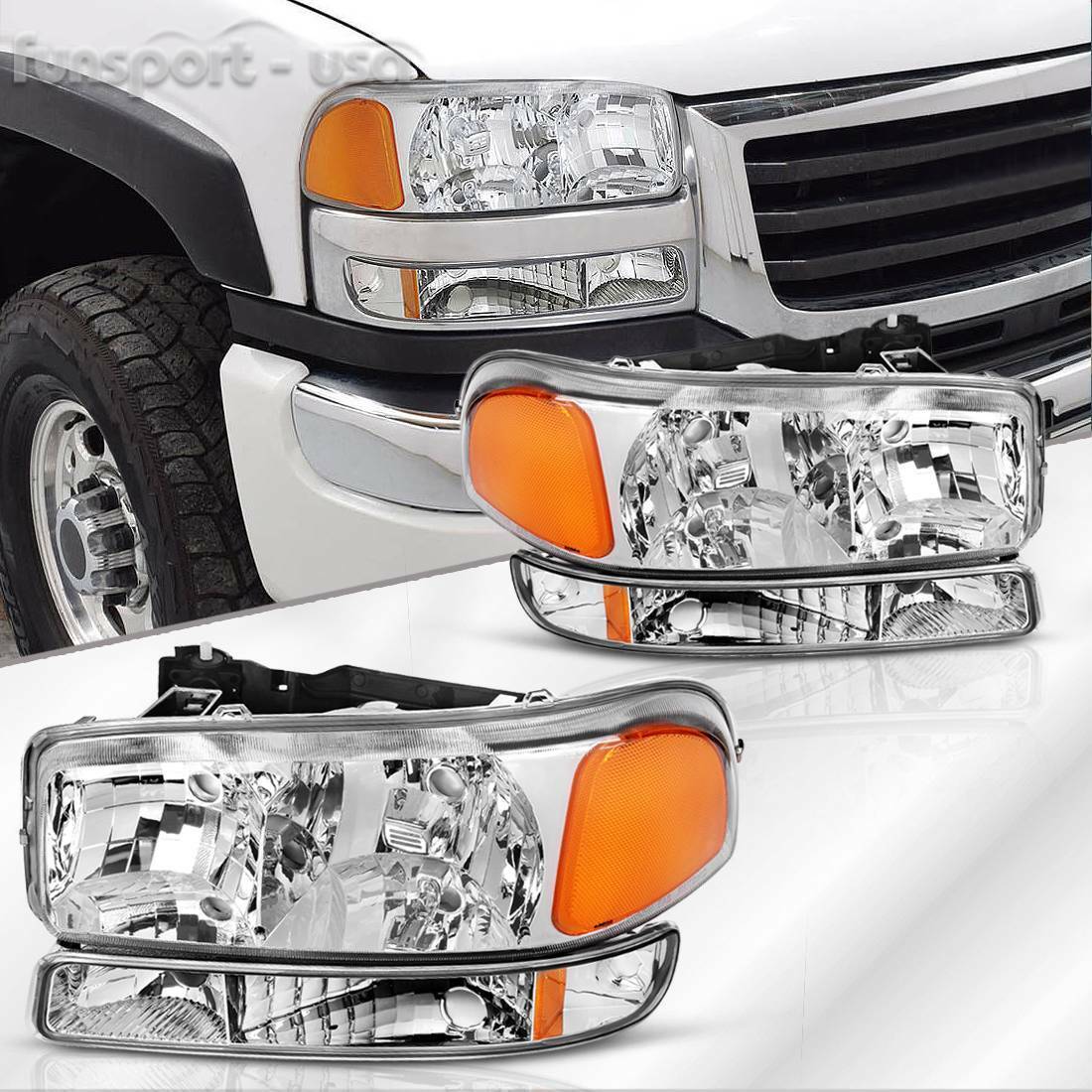 M-AUTO Headlights Assembly for 2001-2007 GMC Sierra, 01-06 GMC Yukon  Denali, Yukon XL 1500 Denali Pickup 