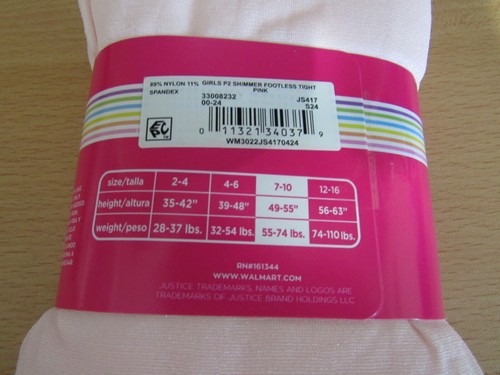 New Justice Girls Shimmer Footless Tights Size M 7 10 Pink 2 Pair - Picture 3 of 4