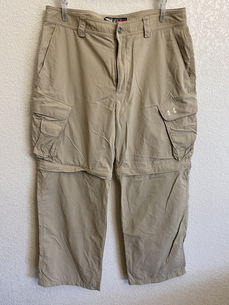 Under Armour Pants Men 34x32 Convertible Hiking Ripstop Khaki Cargo Outdoor Camp