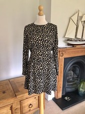 Zara Black Animal Print Long Sleeve Mini Dress S UK10 New