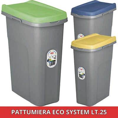 STEFANPLAST Bidone Spazzatura Plastica Coperchio Colorato Eco System 25L Cestino Rifiuti