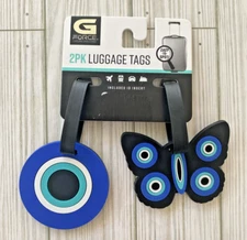 G FORCE  Set of 2 Evil Eye Butterfly and Circle Luggage Tags