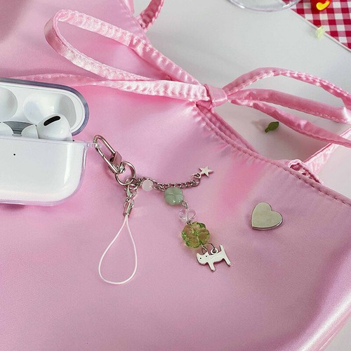 1PC Handmade Lucky Cat Clover Mobile Phone Chain Beaded Pendant Y2K KeychaUG - 第 5/7 張圖片