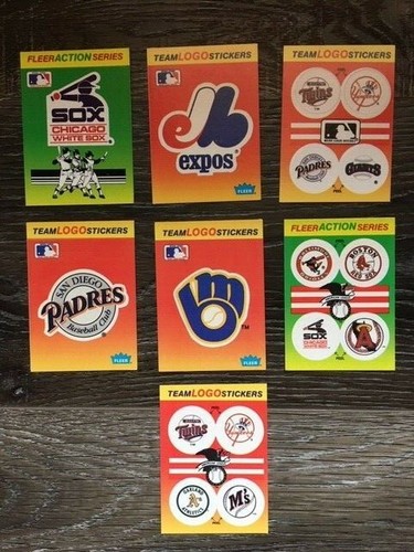 1991 Fleer Stickers Inserts Team Logo Baseball Cards - Lot of 7