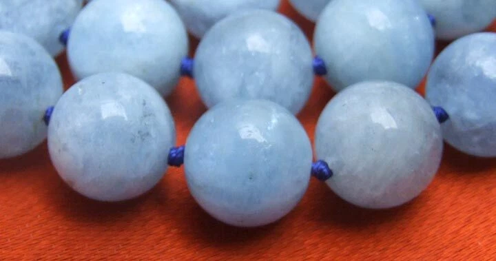 Collar redondo de aguamarina azul natural de 11 mm para mujer joyería de piedra gargantillas de 18" Foto 3 de 4