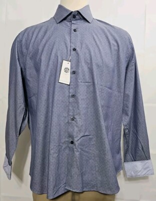 Size XL SOT Society Of Threads Mens Blue Dot Flip Cuff Button Up Dress Shirt NWT