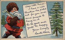 Christmas in Woods w/ Axe to Chop Down Tree c1910 Postcard