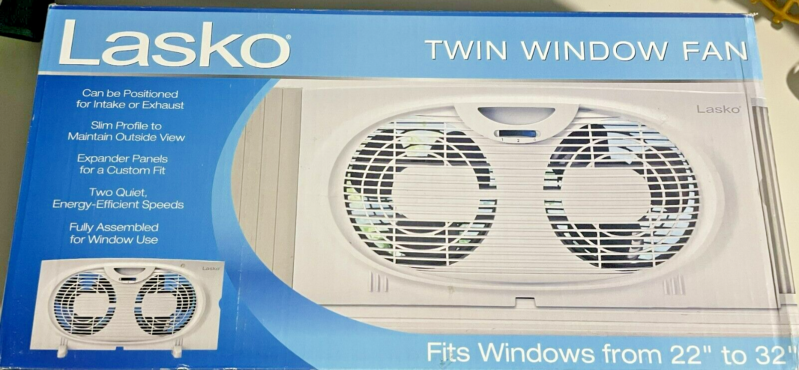 LASKO 7u0026#034; Twin Window Fan 2-Speed Fits 22u0026#034; to 32u0026#034; Reversible  For Intake u0026amp; Exhaust | eBay