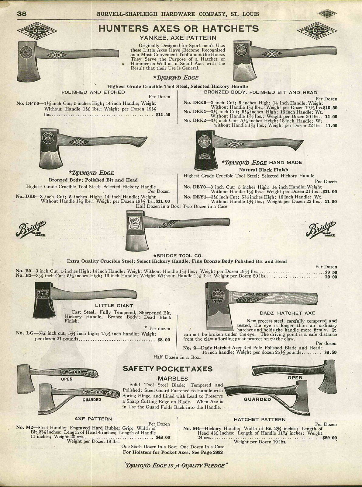 1910 ADVERT Diamond Edge Hunters' Hunting Marble's Axe Axes Bridge