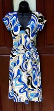 AB STUDIO DRESS Sz S JERSEY MULTICOLOR NWOT FAUX WRAPAROUND ATTACHED SASH