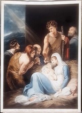 stampa antica natività adorazione pastori grande acquatinta 1802 colori